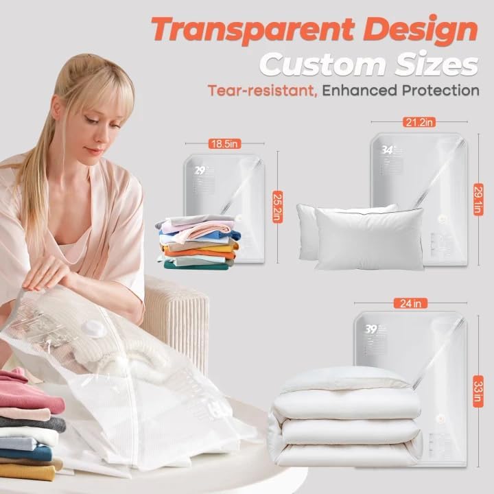 Vacbird Vacuum Seal Bags for Clothing with Wireless Charging Pump, Compression Packing Storage for Clothes Bedding Blanket Duvets Pillows Comforters (24 Combo Set) - Image 5